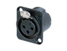 NC3FD-LX-BAG - Neutrik - NC3FD-LX-BAG - 3 pole female receptacle, solder cups, black metal housing, silver contacts.