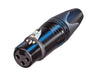 NC3FXX-B - Neutrik - NC3FXX-B - 3 pole female cable connector with black metal housing and gold contacts..