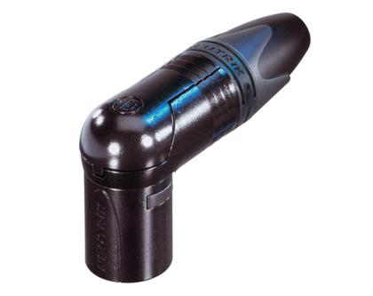 NC3MRX-BAG - Neutrik - NC3MRX-BAG - 3 pole right angle male cable connector, black metal housing, silver contacts.