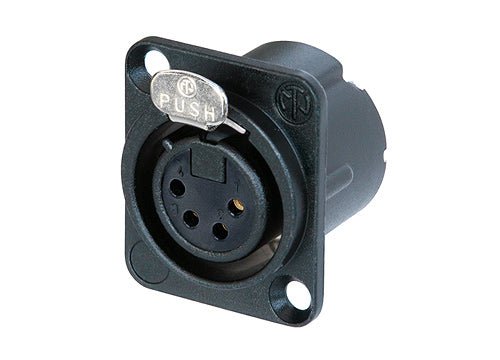 NC4FD-LX-B - Neutrik - NC4FD-LX-B - 4 pole female receptacle, solder cups, black metal housing, gold contacts.