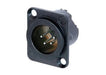 NC4MD-LX-B - Neutrik - NC4MD-LX-B - 4 pole male receptacle, solder cups, black metal housing, Gold contacts.