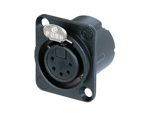 NC5FD-LX-B - Neutrik - NC5FD-LX-B - 5 pole female receptacle, solder cups, black metal housing, gold contacts.