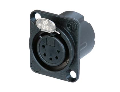 NC5FD-LX-BAG - Neutrik - NC5FD-LX-BAG - 5 pole female receptacle, solder cups, black metal housing, silver contacts.