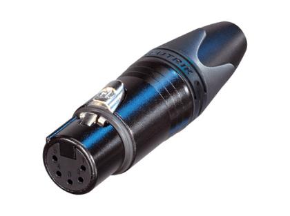 NC5FXX-BAG - Neutrik - NC5FXX-BAG - 5 pole female cable connector with black metal housing and silver contacts.
