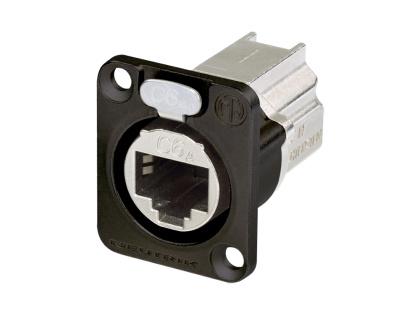 NE8FDX-P6-B - Neutrik - NE8FDX-P6-B - D-shape CAT6a panel connector, shielded, feedthrough, black housing.
