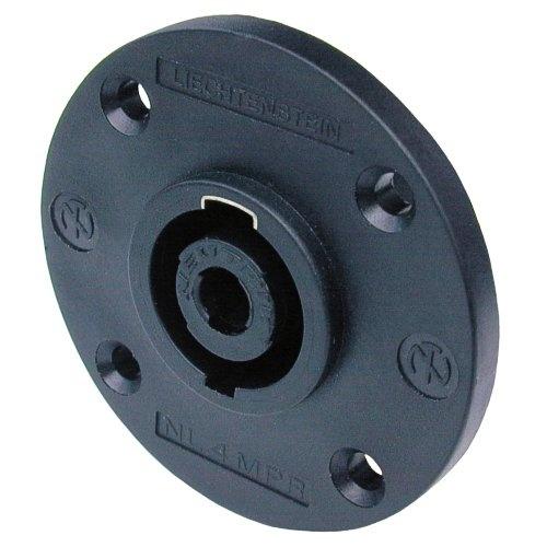NL4MPRXX - Neutrik - NL4MPRXX - 4 pole chassis connector, black round G-size flange, countersunk thru holes, 3/16" flat tabs.