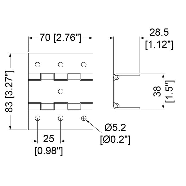 P81570K - Penn Elcom - P81570Z - Double Hinge, 70mm Long