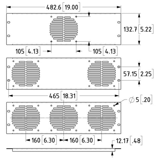 R1268/3UK/F3 - Penn Elcom - R1268/3UK/F3 - 3U Rack Fan Panel