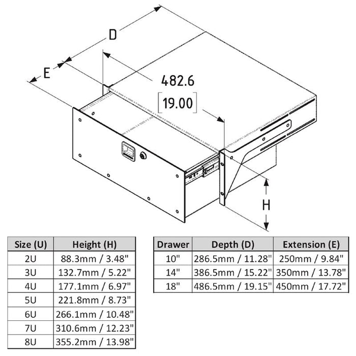 R2293-2UK - Penn Elcom - R2293-2UK - 2RU 14" Deep Tour Grade Heavy Duty Rack Drawer