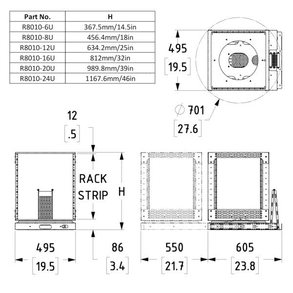 R8010 - Penn Elcom - R8010 Series - Slide and Rotate Rack System