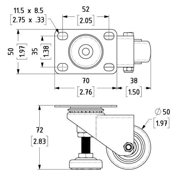 W0950 - Penn Elcom - W0950 - 50mm castor with integrated adjuster foot