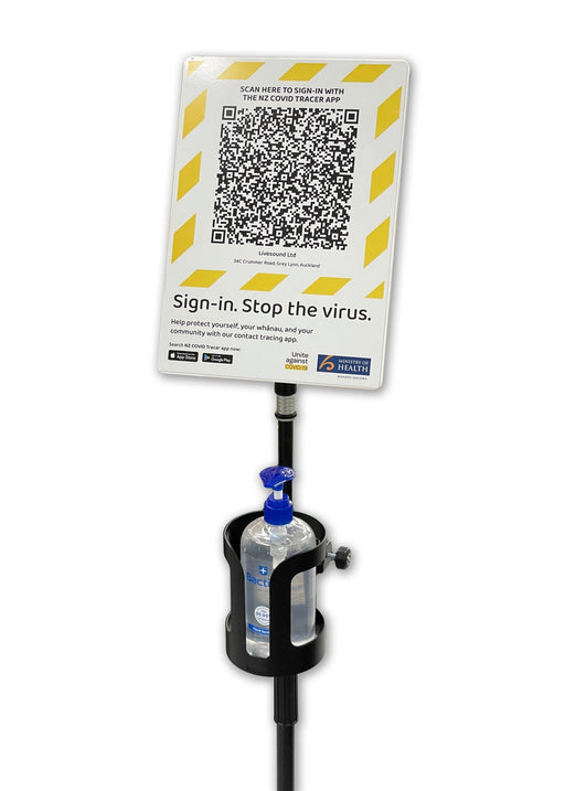 QR Code Stand - Tri - QR Code Stand - With Hand Sanitizer Holder - Custom Printed QR Code